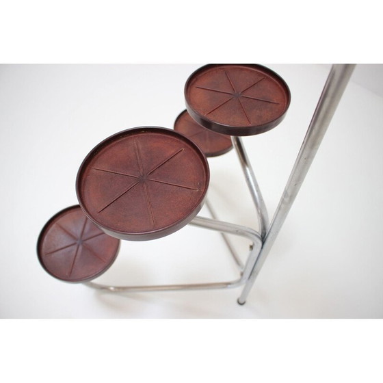 Image 1 of Vintage chrome and wood flower stand, Czechoslovakia 1940