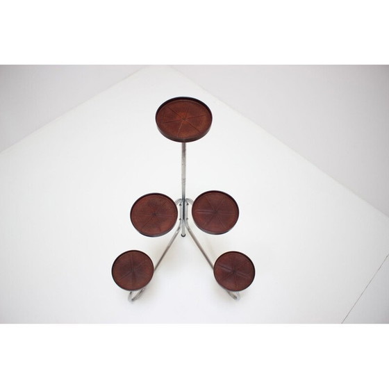 Image 1 of Vintage chrome and wood flower stand, Czechoslovakia 1940