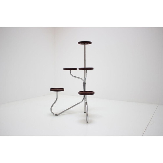 Image 1 of Vintage chrome and wood flower stand, Czechoslovakia 1940