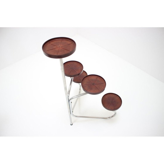 Image 1 of Vintage chrome and wood flower stand, Czechoslovakia 1940
