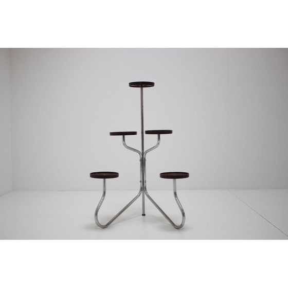Image 1 of Vintage chrome and wood flower stand, Czechoslovakia 1940