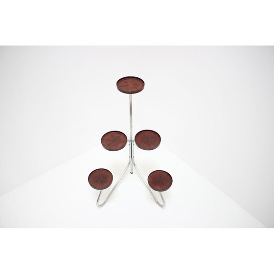 Image 1 of Vintage chrome and wood flower stand, Czechoslovakia 1940