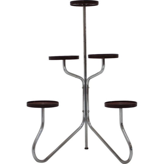 Image 1 of Vintage chrome and wood flower stand, Czechoslovakia 1940