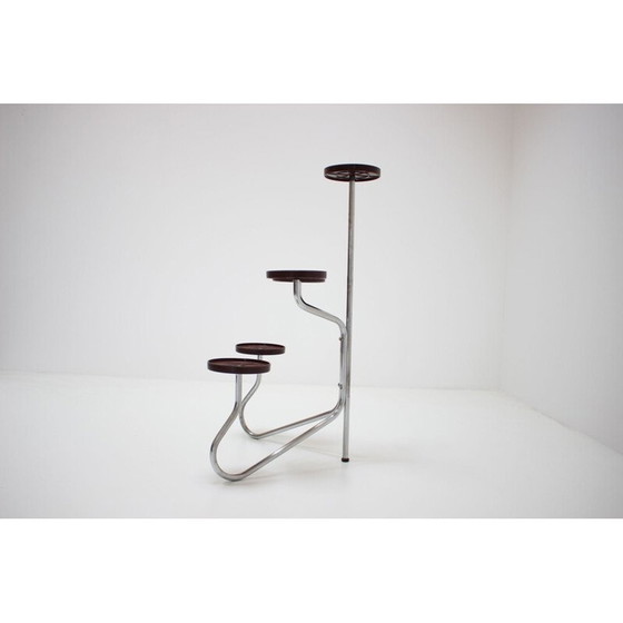 Image 1 of Vintage chrome and wood flower stand, Czechoslovakia 1940
