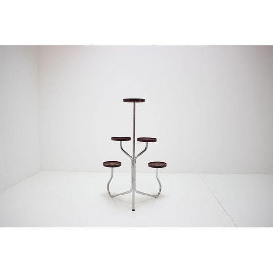 Image 1 of Vintage chrome and wood flower stand, Czechoslovakia 1940