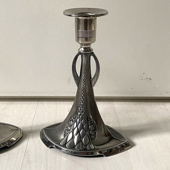 Image 1 of Pair Of Art Nouveau Silver Metal Candleholders Wmf N°325