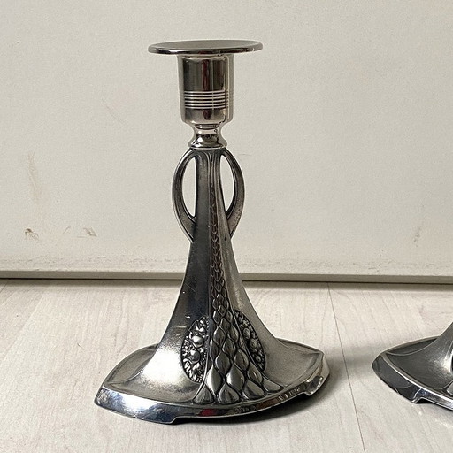 Pair Of Art Nouveau Silver Metal Candleholders Wmf N°325