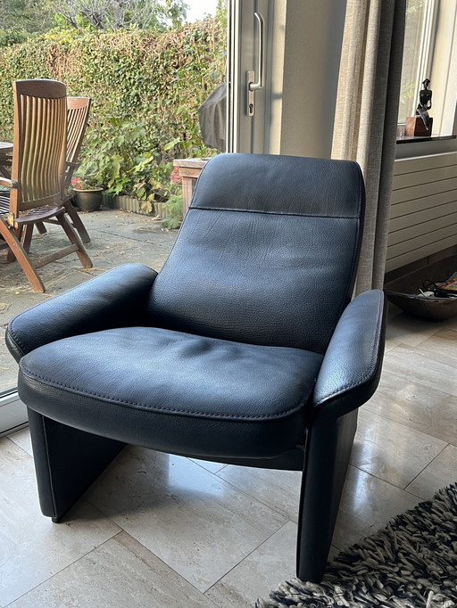 De Sede Ds50 Blue Leather Armchair With Hocker