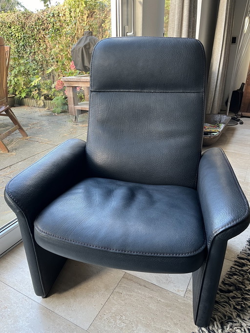 De Sede Ds50 Blue Leather Armchair With Hocker