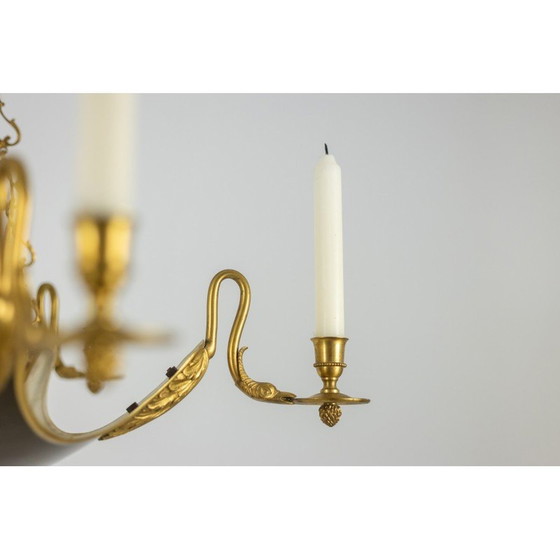 Image 1 of Vintage chandelier in gilded bronze and black lacquered sheet metal for Maison Baguès, France 1950