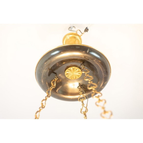 Image 1 of Vintage chandelier in gilded bronze and black lacquered sheet metal for Maison Baguès, France 1950