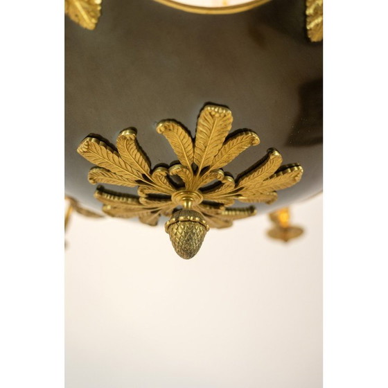 Image 1 of Vintage chandelier in gilded bronze and black lacquered sheet metal for Maison Baguès, France 1950