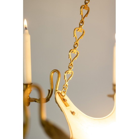 Image 1 of Vintage chandelier in gilded bronze and black lacquered sheet metal for Maison Baguès, France 1950