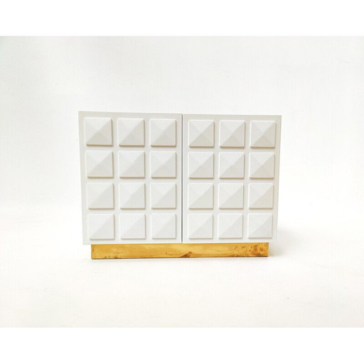 Cómoda vintage de madera lacada en blanco y latón, Italia