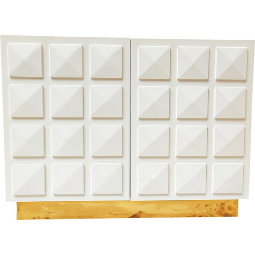 Cómoda vintage de madera lacada en blanco y latón, Italia