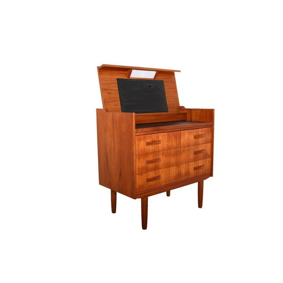 Image 1 of Vintage teak and leather secretary, Denmark 1960