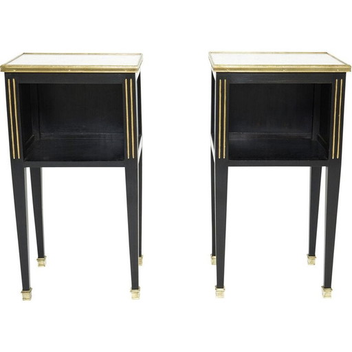 Par de mesitas de noche vintage de latón y mármol de Jansen, 1950