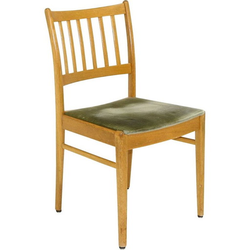 Vintage oakwood and velvet chair, Sweden 1950