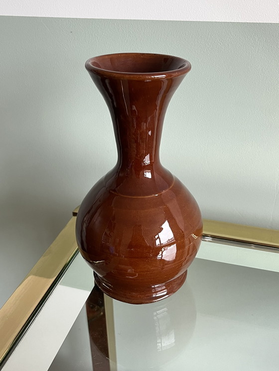 Image 1 of Vintage glazed brown vase