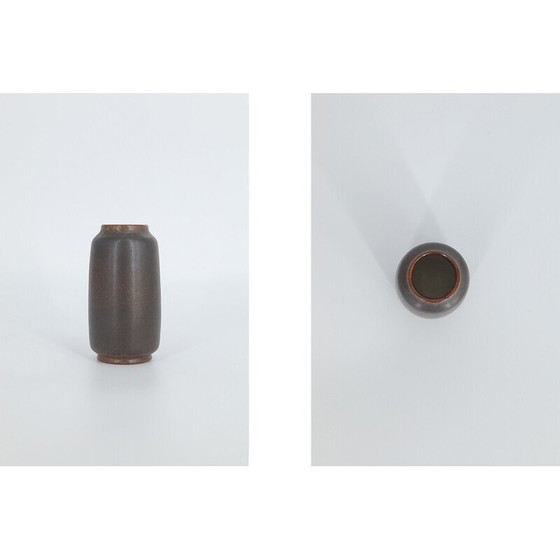 Image 1 of Vitnage collection vase in dark chocolate stoneware by Gunnar Borg for Höganäs Ceramics, Sweden 1960