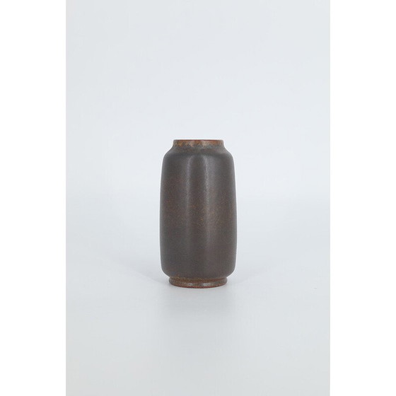 Image 1 of Vitnage collection vase in dark chocolate stoneware by Gunnar Borg for Höganäs Ceramics, Sweden 1960