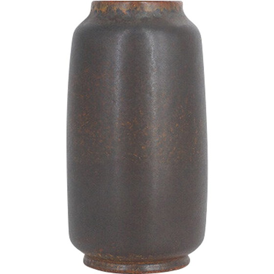 Image 1 of Vitnage collection vase in dark chocolate stoneware by Gunnar Borg for Höganäs Ceramics, Sweden 1960