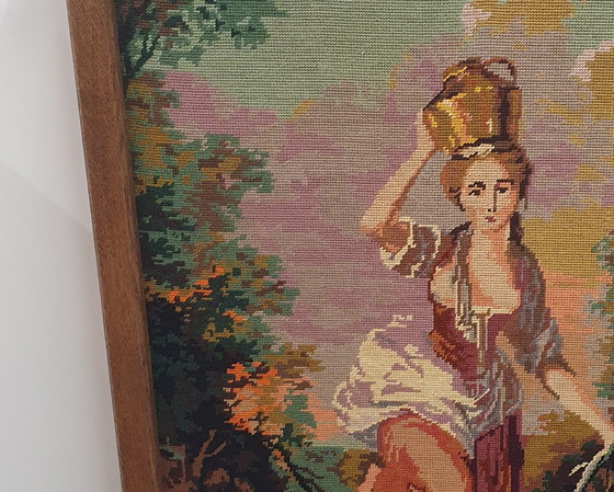 Image 1 of 1781 Vintage Embroidery Milkmaid La Laitiere J.B. Huet