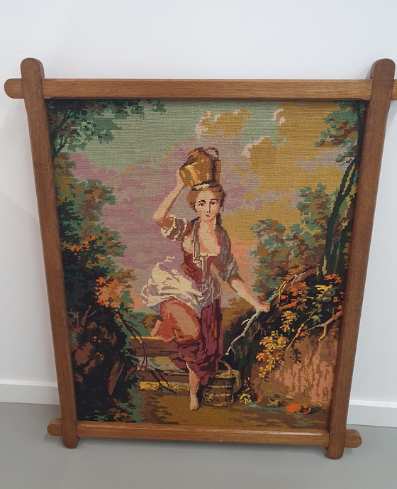 Image 1 of 1781 Vintage Embroidery Milkmaid La Laitiere J.B. Huet