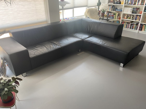 Image 1 of Goossens Black leather corner sofa