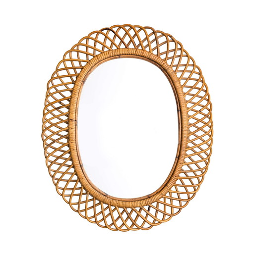 Oval bamboo wall mirror by Franco Albini, 1970s