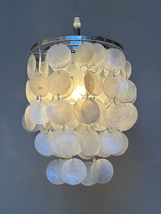 Capiz Shells Pendant Lamp Pearl Chrome Frame