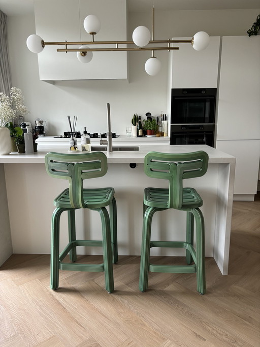 2X Dirk Van Der Kooij Chubby Counter Barstools Color Moss