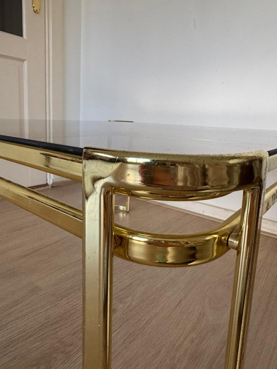 Image 1 of Hollywood Regency Coffee Table Brass Smoked Glass