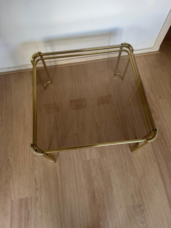 Image 1 of Hollywood Regency Coffee Table Brass Smoked Glass