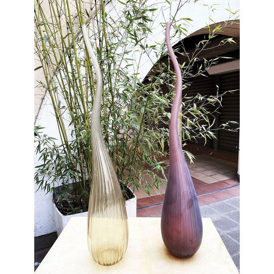 Image 1 of Pair of vintage Aria vases in smoky grey and sandy plum Renzo Stellon by Salvatia