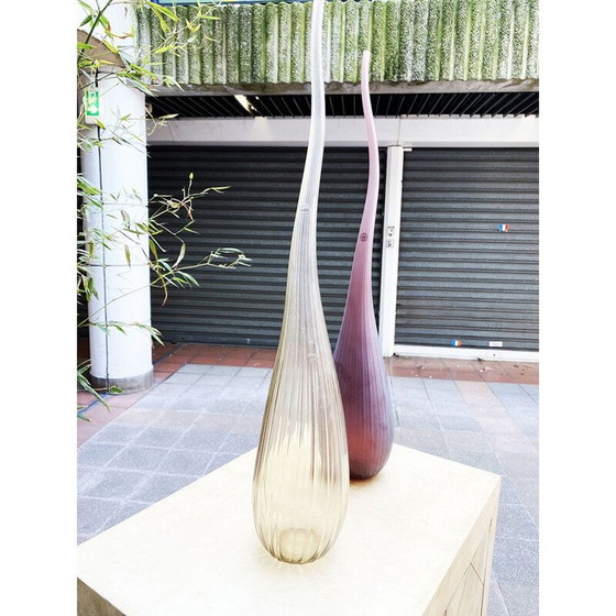 Image 1 of Pair of vintage Aria vases in smoky grey and sandy plum Renzo Stellon by Salvatia