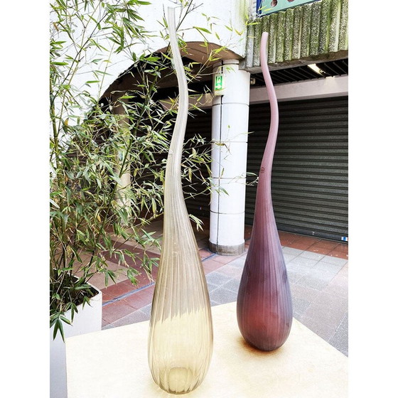 Image 1 of Pair of vintage Aria vases in smoky grey and sandy plum Renzo Stellon by Salvatia