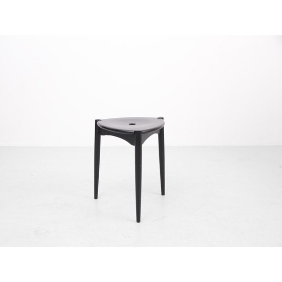 Image 1 of Vintage Swedish tripod stool in black lacquered beechwood