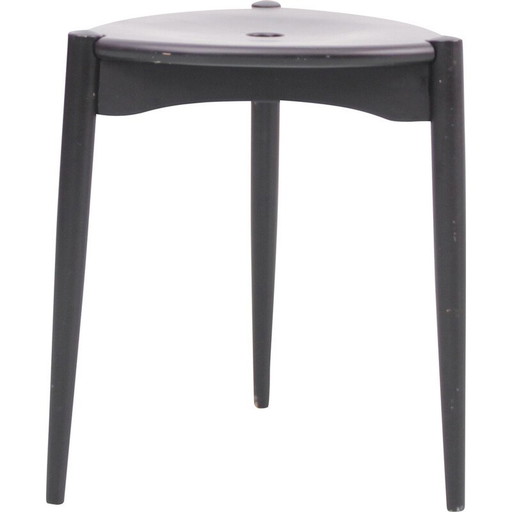 Vintage Swedish tripod stool in black lacquered beechwood