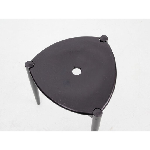 Vintage Swedish tripod stool in black lacquered beechwood