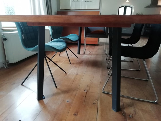 Image 1 of Mid - Century rosewood veneer dining table with steel legs