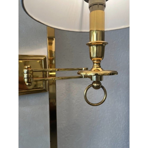 Image 1 of Vintage brass and leather octagonal mirror with lamps, Italy 1970s