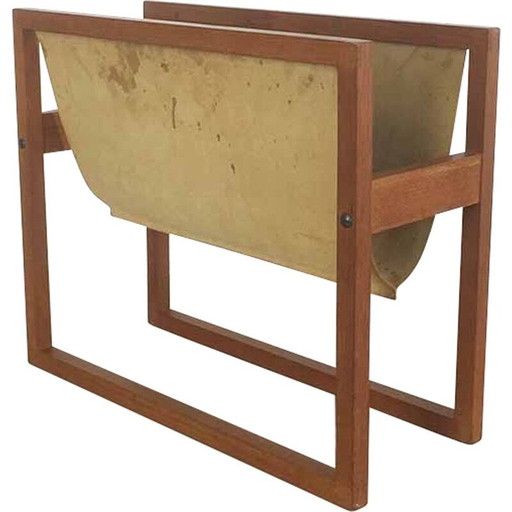 Danish Sika Mobler magazine rack in teak and leather by Kai KRISTIANSEN - 1960s