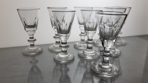 Set Of 9 Baccarat Shaped Caton Crystal Digestive Glasses / Late 19th / Early 20th Century