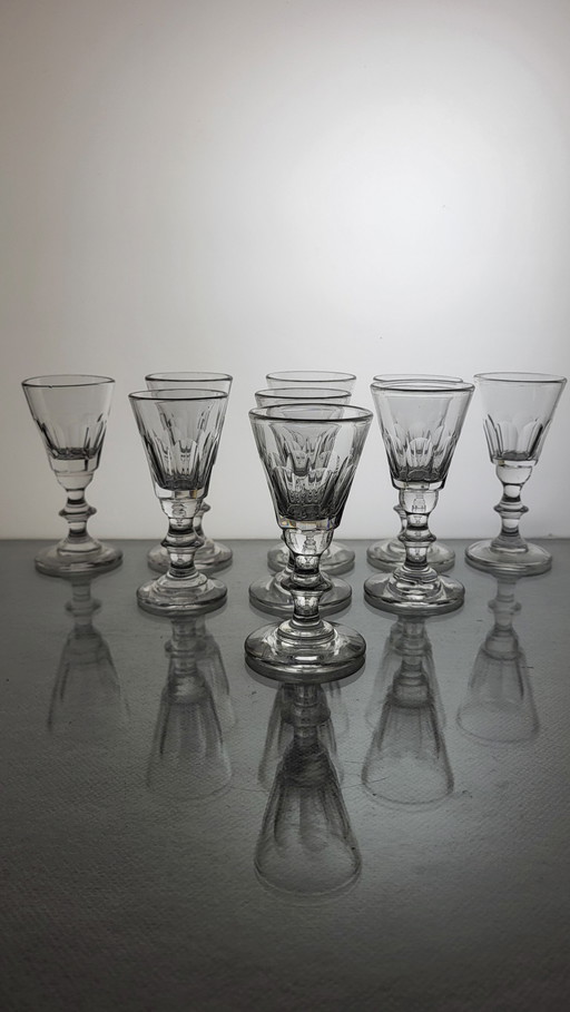 Set Of 9 Baccarat Shaped Caton Crystal Digestive Glasses / Late 19th / Early 20th Century