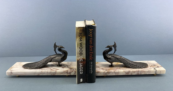 Image 1 of Set of Art Deco Bookends With Peacocks