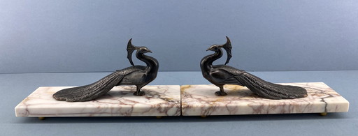 Set of Art Deco Bookends With Peacocks