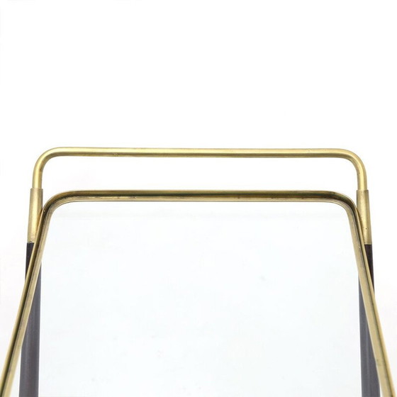 Image 1 of Carrello vintage in legno e ottone con piano in vetro, Italia 1950