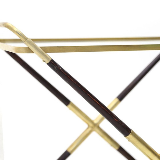 Image 1 of Carrello vintage in legno e ottone con piano in vetro, Italia 1950