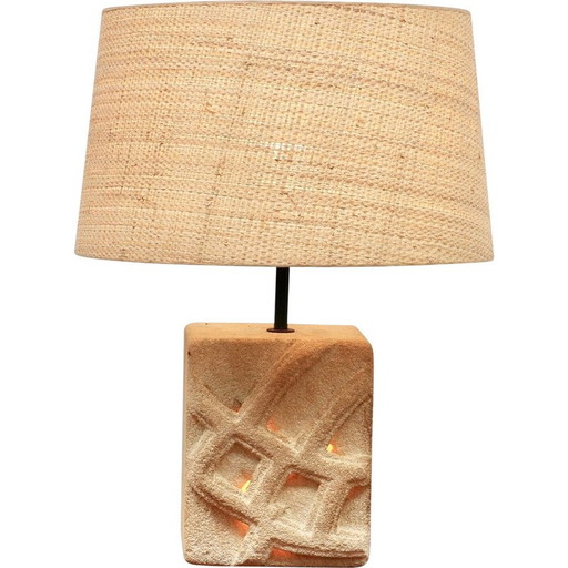 Vintage lamp with sculpted decoration by Albert Tormos, France 1970